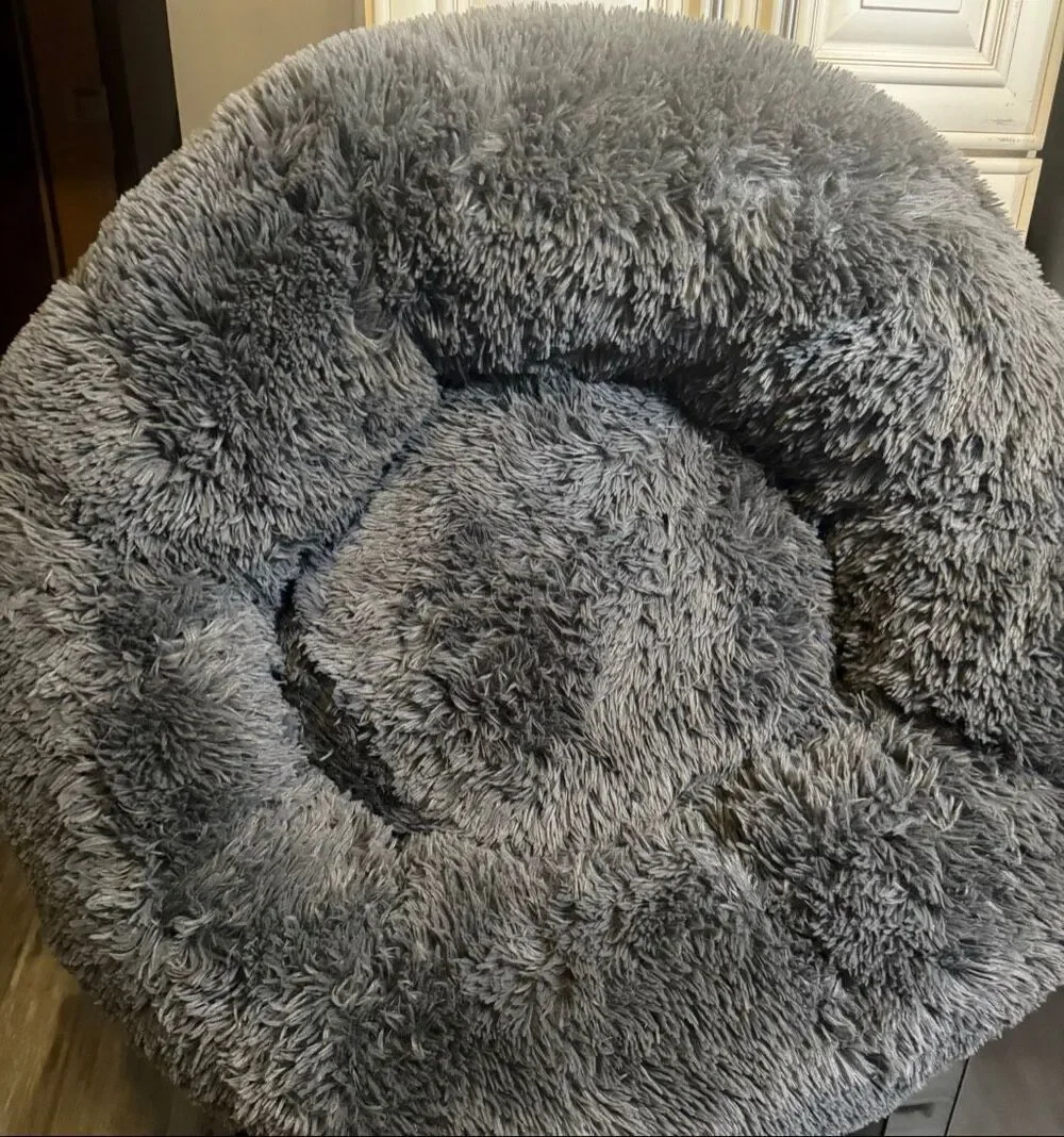 Bedsure Calming Donut Washable Anti-Slip Fluffy Round Dog Pet Bed Large Gray 36